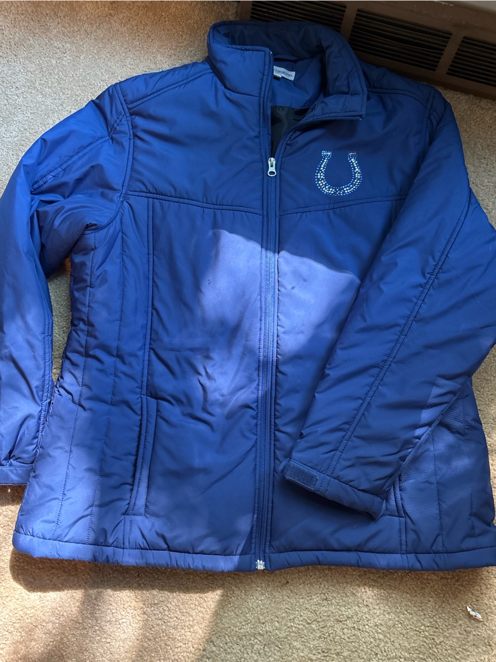 Port Authority Women's Blue Indpls COLTS Puffer Jacket with Rhinestone Horseshoe